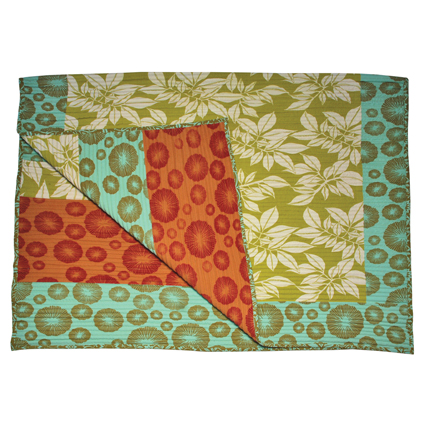 LARGE COTTON CORDUROY QUILTED RUG IN COOL SEAFLOWERS
